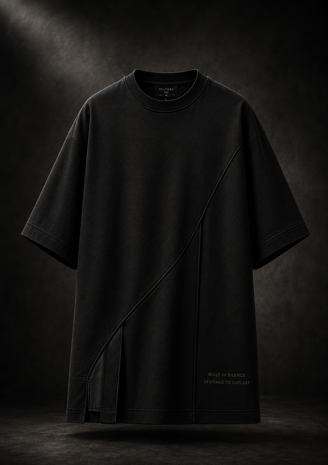 VELTORA Silence Construct Tee — Heavyweight Luxury Oversized T-Shirt Black