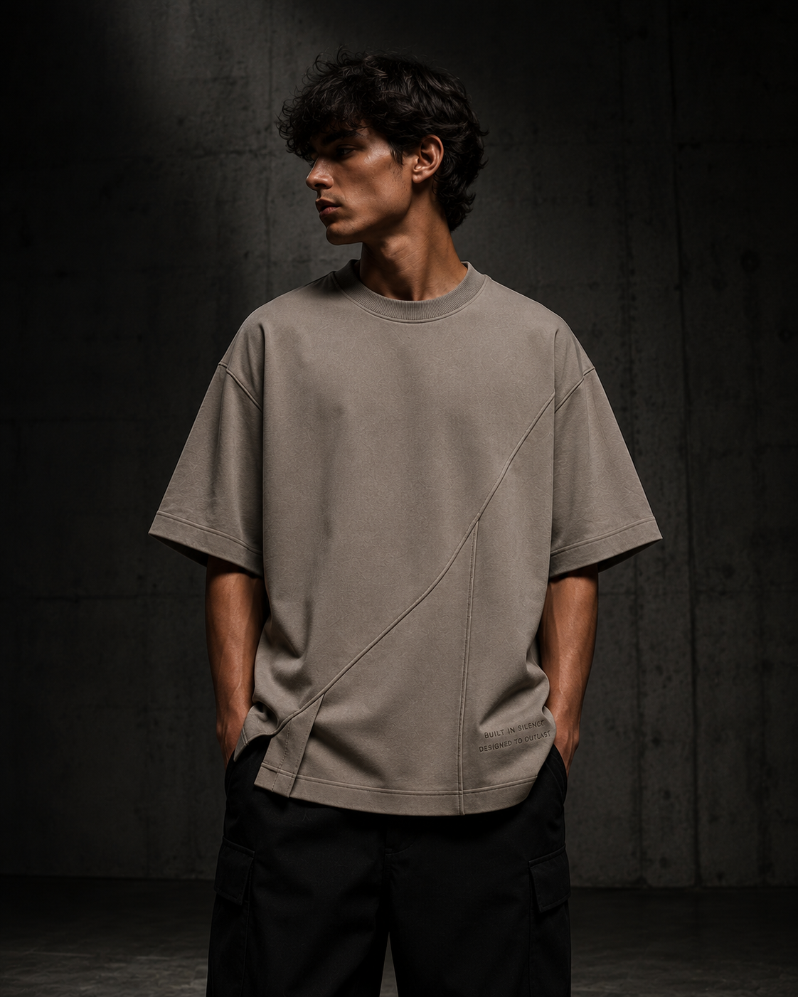 VELTORA Silence Construct Tee — Heavyweight Luxury Oversized T-Shirt Gray