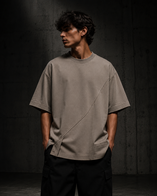 VELTORA Silence Construct Tee — Heavyweight Luxury Oversized T-Shirt Gray