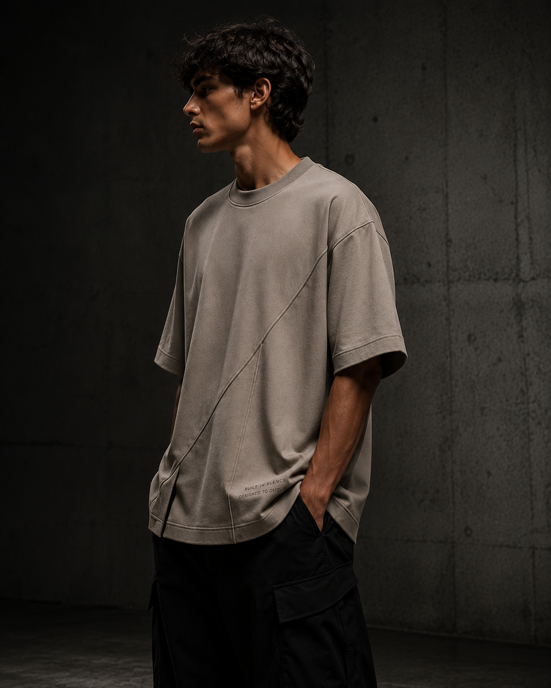 VELTORA Silence Construct Tee — Heavyweight Luxury Oversized T-Shirt Gray