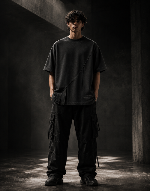 VELTORA Silence Construct Tee — Heavyweight Luxury Oversized T-Shirt Black